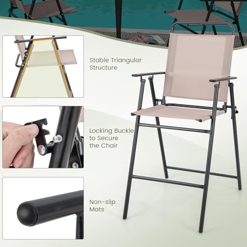 Giantex Outdoor Folding Bar Chair Set of 2, Counter-Height Patio Chairs with Backrest, Armrests, Footrest, Metal Frame, Patio Furniture Chair Set for Backyard Poolside Balcony, 330 LBS Capacity