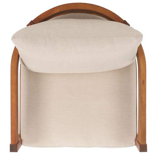 SAFAVIEH Outdoor - Theo Armchair Set of 2 - Natural & Taupe - Solid Wood with Cushion - Mid-Century Slatted Frame Design - Ideal for Patio, Deck, Porch, Backyard, 15" Seat Height (PAT7087A-SET2)