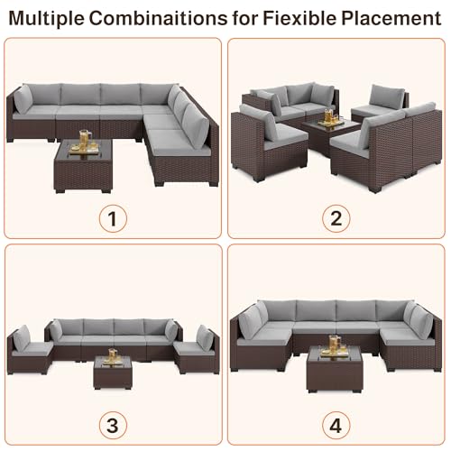 Ahomly 7-Piece Patio Furniture Set, Outdoor Sectional Couch with Water-Resistant Cushions & Coffee Table, PE Rattan Outdoor Patio Sofa Set for Backyard, Deck, Garden, or Porch, Grey