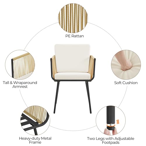 Yaheetech 3 Piece Patio Rattan Bistro Set, Outdoor All Weather PE Wicker Conversation Furniture Set with 2 Chairs & Tempered Glass Top Table & Cushions, for Poolside/Porch/Garden/Yard, Tan/Cream