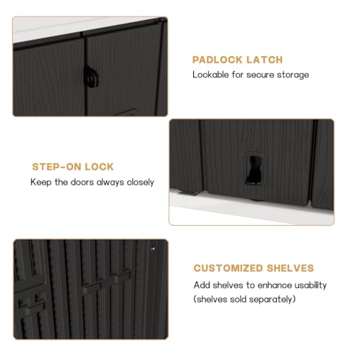 KINYING Outdoor Vertical Storage Shed,57 Cu.ft Outdoor Storage Cabinet Waterproof,Resin Sheds & Outdoor Storage Clearance for Garden,Patio,Backyard,Lockable (Black)