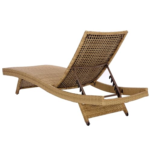 SAFAVIEH Outdoor Patio Furniture Collection – Alex Natural & Taupe Quick Dry Foam Lounger, Adjustable Outdoor Chaise, Modern Curved Design (PAT7545A)