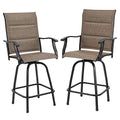 PHI VILLA Outdoor Swivel Bar Stools Set of 2, High Top Patio Chairs with Padded Textilene Seating, All-Weather Bar Height Furniture for Kitchen or Outside, Padded Brown Textilene