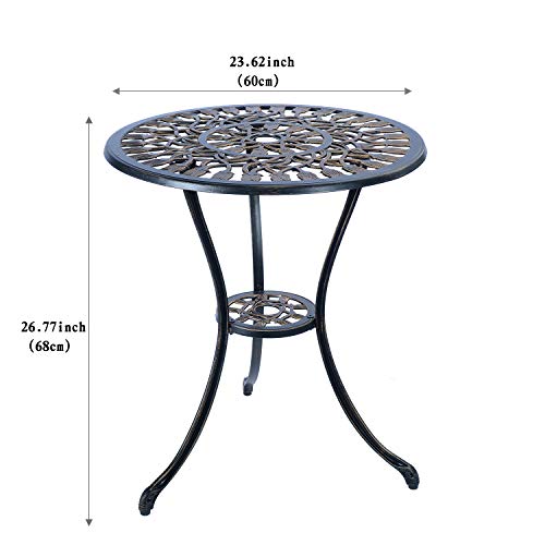 C/G 3 Piece Bistro Set,Outdoor Patio Set,Anti-Rust Cast Aluminum Bistro Table Set for Park Yard Front Porch Furniture(Antique Copper)