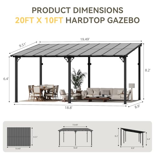 Aoxun 14' x 10' Gazebo for Patio, Lean to Gazebo Pergola with Sloped Roof, Large Wall-Mounted Heavy Duty Awnings, for Backyard, Deck, Patio