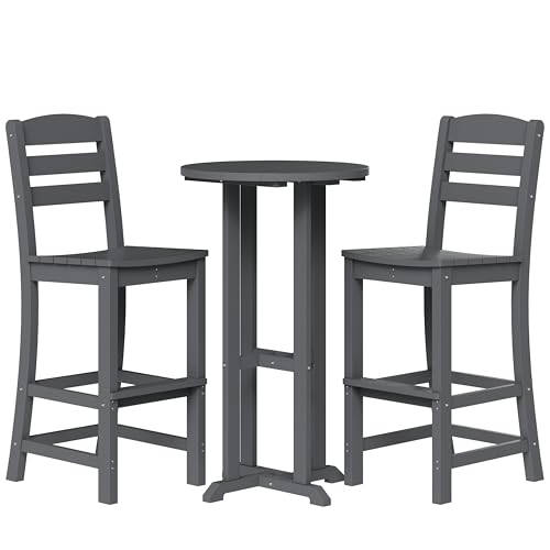 Shintenchi 3 Pieces Outdoor High Top Bar Set, 1 Patio High Top Round Table and 2 Bar Height Tall Adirondack Chair, All-Weather Outdoor Bistro Bar Set for Balcony Pool Deck, Dark Grey