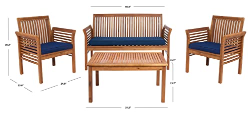 SAFAVIEH Outdoor Collection Carson Natural/ Navy Cushions 4-Piece Conversation Patio Set