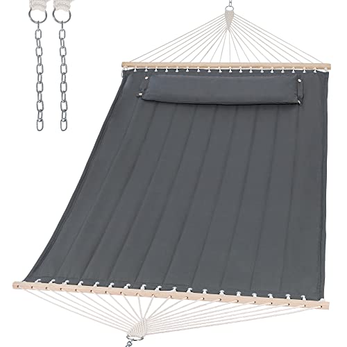 SUNCREAT Portable Tree Hammock with Hardwood Spreader Bar, Extra Large Soft Pillow, Heavy Duty 2 Person Hammock for Indoor, Outdoor, Gray