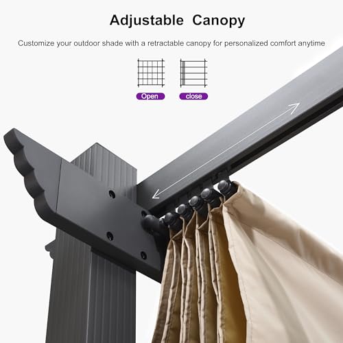 PURPLE LEAF 10' X 13' Outdoor Retractable Pergola with Sun Shade Canopy Patio Metal Shelter for Garden Porch Beach Pavilion Grill Gazebo Modern Yard Grape Trellis Pergola, Beige