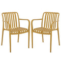 SAFAVIEH Outdoor Patio Furniture Collection – Holly Yellow Stacking Dining Armchair Set of 2, Fully Assembled Outdoor Chairs, Modern Slatted Design, Weather-Resistant Patio Seating (PAT4702E-SET2)