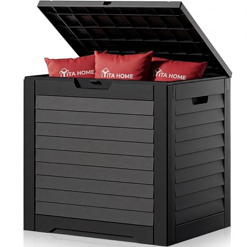 YITAHOME 35 Gallon Outdoor Storage Box, Waterproof Resin Deck Box and Package Delivery with Lockable Lid for Patio Furniture Cushions, Pool Accessories, Garden Tools, Black