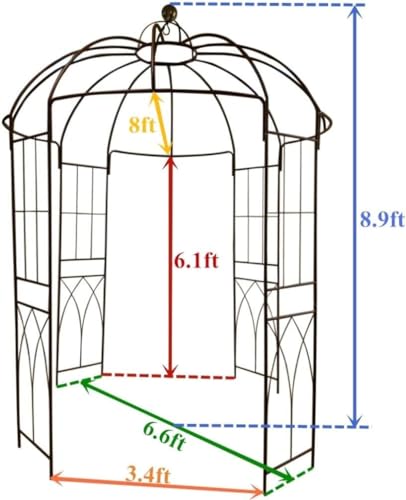 OUTOUR French Style Birdcage Shape Heavy Duty Gazebo,9'Highx 6‘6" Wide,Pergola Pavilion Arch Arbor Arbour Plants Stand Rack for Wedding Outdoor Garden Lawn Backyard Patio,Climbing Vines,Roses