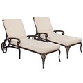 VINGLI Cast Aluminum Outdoor Chaise Lounge Chair with Wheels, Patio Chaise Lounges with 3-Position Adjustable Backrest, Pool Lounge Chair Reclining Chairs for Poolside Tanning (2, Bronze & Cushion)