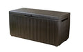 Keter Springwood 80 Gallon Resin Outdoor Storage Box for Patio Furniture Cushions, Pool Toys, and Garden Tools with Handles, Brown