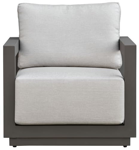 SAFAVIEH Couture Outdoor Patio Furniture Collection - Donaldo Accent Chair, Dark Grey Aluminum Frame with Beige Cushions, Fully Assembled (CPT4010A)