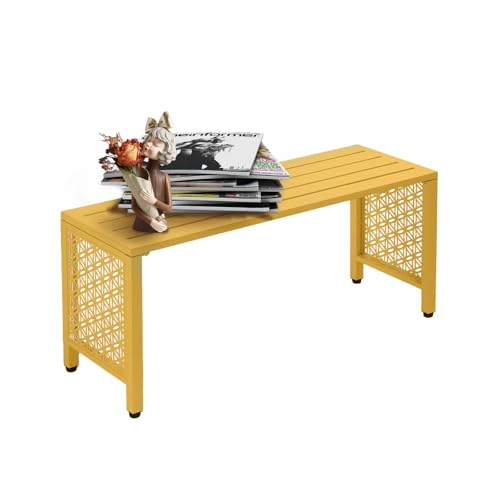 VINGLI 40in Outdoor Metal Bench, All-Weathe Backless Patio Bench with Slatted Seat＆Floral Side Panels, Rust-Resistant Garden Bench, Weatherproof Outdoor Seating for Porch Entryway Backyard (Yellow)