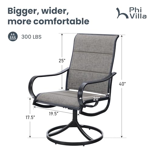 PHI VILLA Swivel Outdoor Chairs Set of 4, All Weather Mesh Fabric Patio Dining Chair with Padded Textilene & E-Coating Metal Frame for Deck Lawn Garden