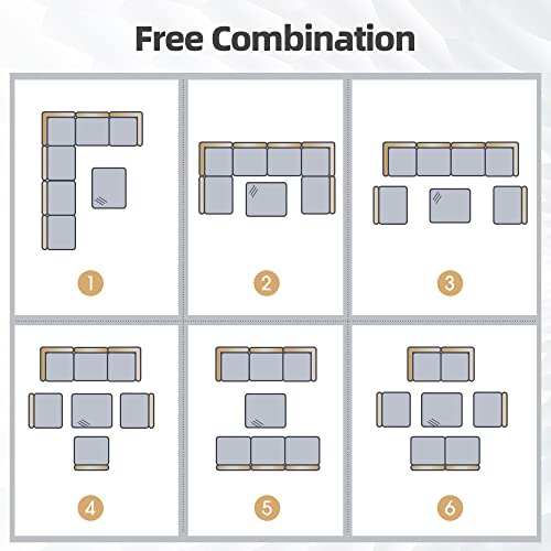 Welpatio Outdoor Patio Furniture Sets, 7 Pieces PE Rattan Wicker Outdoor Sectional Sofa Patio Conversation Set with Cushions and Coffee Table, Light Gray/Gray