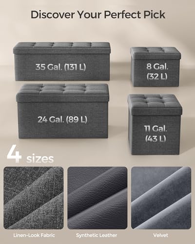 SONGMICS Mazie Collection - Small Folding Storage Ottoman, Foot Rest Stool, 12.2 x 16.1 x 12.2 Inches, 286 lb Load Capacity, for Living Room, Bedroom, Home Office, Dorm, Dark Gray ULSF102G01
