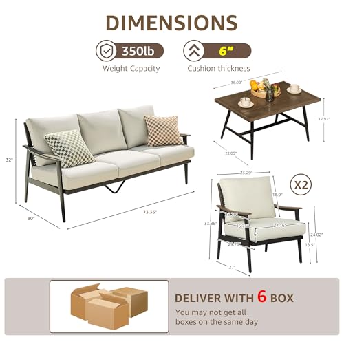 NATURAL EXPRESSIONS 6 Pieces Patio Furniture Set, Outdoor Furniture Sofa Sectional Modern Metal Patio Conversation Set with High Back Wicker Backrest & Loveseat for Balcony, Backyard, Deck, Porch
