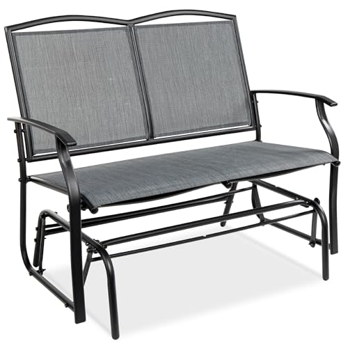 Best Choice Products 2-Person Outdoor Patio Swing Glider Steel Bench Loveseat Rocker for Deck, Porch w/Textilene Fabric