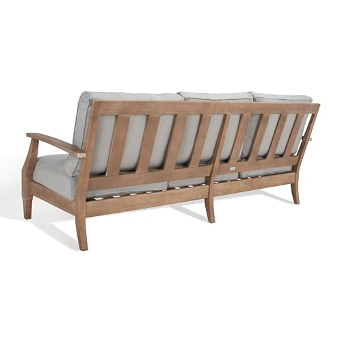 SAFAVIEH Couture Outdoor - Martinique 3-Seat Sofa - Natural & Grey - Solid Wood - Slatted Coastal Design - Ideal for Patio, Deck, Porch, Backyard, 18.3" Seat Height (CPT1013B)