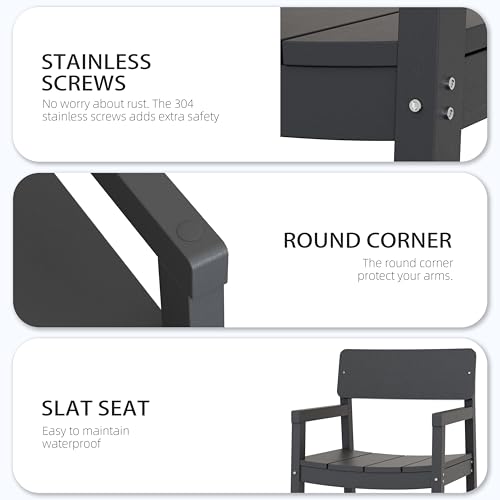 Shintenchi 7 Pieces Outdoor Dining Set,HDPE Outdoor Table and Chairs Set for 6,All Weather Patio Furniture Sets with Umbrella Hole,Modern Wooden Textured Dining Sets for Backyard,Garden,Dark Grey