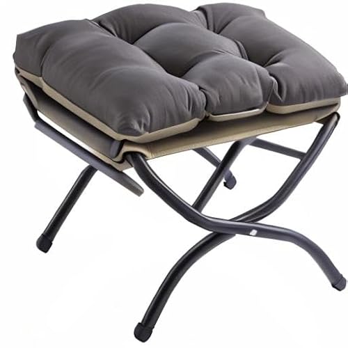WELL-STRONG 15" Foldable Foot Stool Ottoman with Metal Frame - Washable Dark Grey Upholstered Indoor/Outdoor Footrest for Living Room, Bedroom, Patio - Space-Saving Compact Design