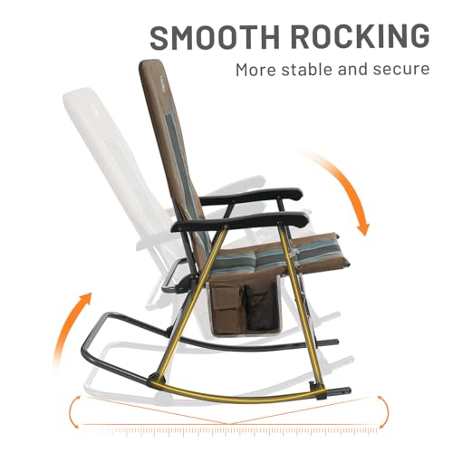 TIMBER RIDGE Foldable Padded Rocking Chair for Outdoor, High Back and Heavy Duty, Portable for Camping, Patio, Lawn, Garden, Yard or Balcony, Supports 300lbs (Brown)