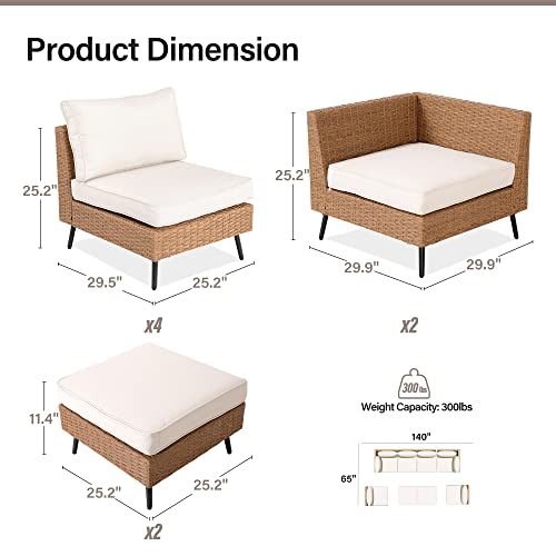 LAUSAINT HOME Outdoor Patio Furniture, 8 Piece Outdoor Sectional Sofa PE Rattan Wicker Patio Conversation Sets,All Weather Patio Furniture Set with Thick Cushions for Garden, Poolside, Backyard(Beige)