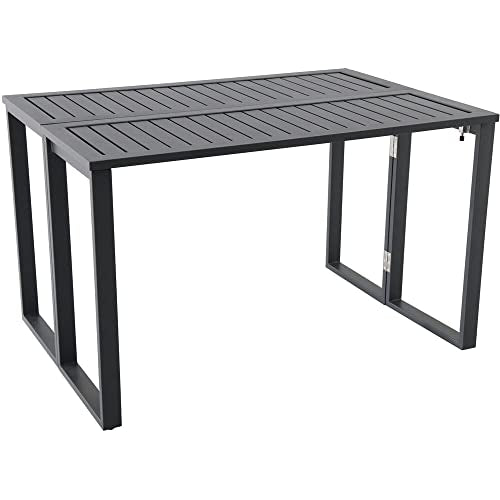 Hanover Conrad 31.5" x 46" Folding Outdoor Dining Table, Console Patio Table with Weather-Resistant Aluminum Frames, Modern Space-Saving Patio Furniture Table for Backyard, Deck, and Patio, Grey
