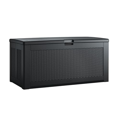Rubbermaid Extra Large Resin Outdoor Storage Deck Box (134 Gal), Weather Resistant, Black, Deck Organization for Home/Backyard/Pool Chemicals/Toys/Garden Tools/Porch/Patio Cushions