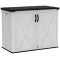 Devoko 26 Cu Ft Plastic Outdoor Storage Shed, Horizontal Resin Storage Cabinet with Lockable Door, Water-Resistant Backyard Storage Box for Garden Patio, White, Shelf Not Included