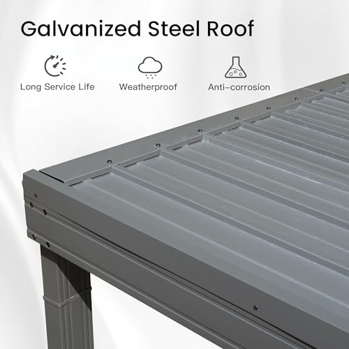 Domi 12' x 20' Lean to Gazebo, Wall Mounted Gazebos Pergola with Built in Drainage System, Galvanized Steel Roof, Hardtop Patio Shelter for Deck, Porch, Backyard and More