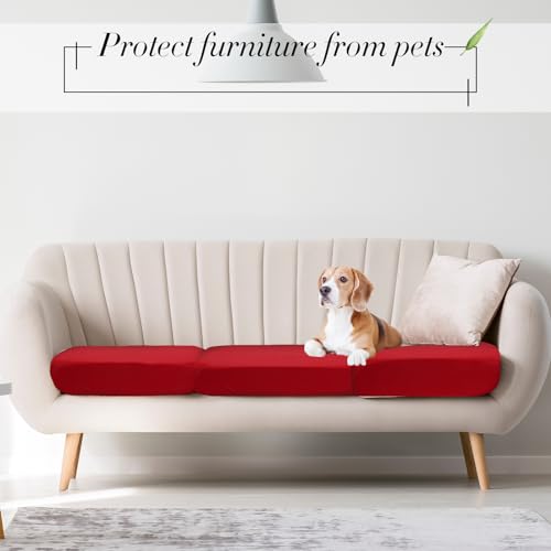Newwiee 8Pcs Patio Cushion Covers Stretch Outdoor Cushion Cover Replacement for Patio Furniture Sofa Couch Slipcovers, Soft Flexibility Washable Furniture Protector(Waterproof Pure,Wine Red)