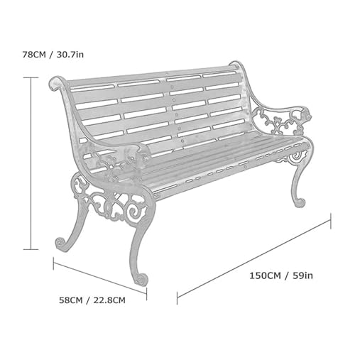 Outdoor Solid Wood Garden Park Bench for 2-3 People, Weatherproof Patio Lawn Bench Porch Seat with Cast Iron Frame, Porch/Deck/Patio Furniture Bench with Backrest and Armrests(Brown+Antique Green Legs