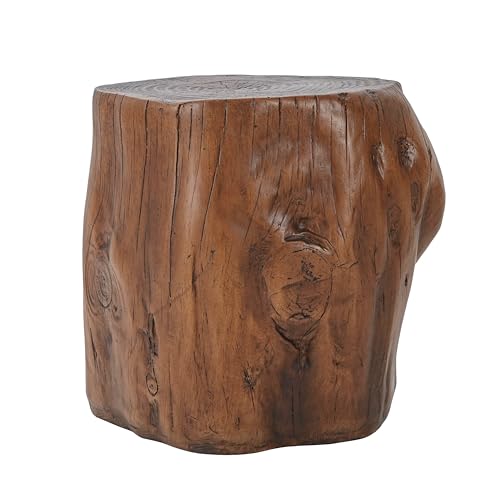 Christopher Knight Home Pawn 17" H MGO Outdoor Side Table with Tree-Stump Design, Patio Decorative Wood-Like Texture End Table, Round Top Lightweight Concrete Garden Stool, No Assembly, Dark Brown