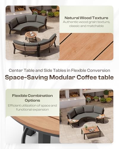 Oasbira Outdoor Aluminum Patio Furniture Set, 7 Piece Curved Outdoor Sectional Sofas with Coffee Table, PE Rope Patio Conversation Sets, All-Weather Patio Couch Sets with Cushions, Graphite