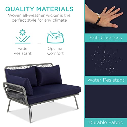 Best Choice Products Outdoor Rope Woven Sectional Patio Furniture L-Shaped Conversation Sofa Set for Backyard, Porch w/Thick Cushions, Detachable Lounger, Side Table - Gray/Navy