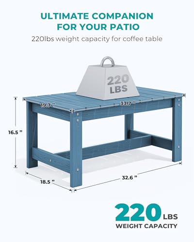 SERWALL Rectangle Outdoor Coffee Table, HDPE Patio Coffee Table, Navy