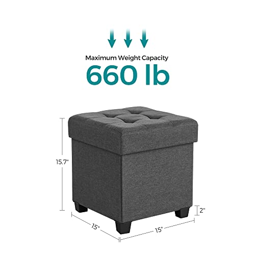 SONGMICS Storage Ottoman, Small Ottoman Foot Rest with Legs, 15 x 15 x 15.7 Inches Foot Stool, Load up to 660 lb, for Living Room, Bedroom, Dorm, Dark Gray ULSF14GYZ
