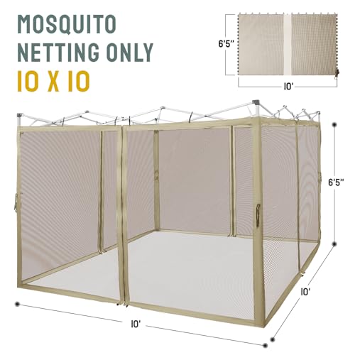 CROWN SHADES Gazebo Mosquito Net Only for 10 x 10 Pop Up Canopy - Patio Gazebo Replacement Mesh Sidewall with Zipper for Outdoor Tent, Garden and Backyard (4-Piece,Khaki)