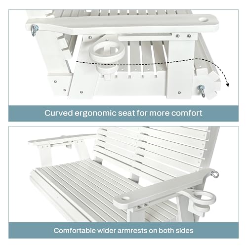 HDPE Porch Swing with 18/8 Stainless Steel Bolts, Ergonomic Design, Ultra Weather-Resistant, Heavy Duty 1200 LBS, for Outdoor Patio Garden Yard (Vanilla White)