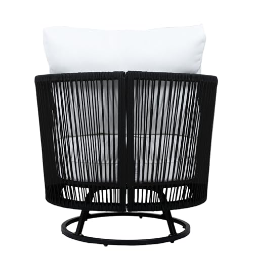Christopher Knight Home Gunar Outdoor Acacia Wood Swivel Club Chair Set of 2 with Removable Cushion, 360° Swivel Accent Chair with Metal Frame+Handwoven Rope, Rotating Armchair, Natural+Black+Beige