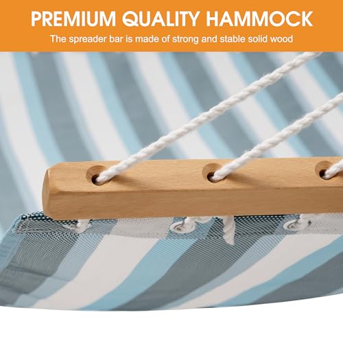 Lazy Daze Hammocks Quick Dry Hammock with Spreader Bar Textliene Fabric Double 2 Person Hammock with Chains Outdoor Patio Poolside Backyard Beach 450 lbs Capacity, Blue White Stripes