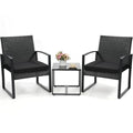 Murago Outdoor 3-Piece Wicker Bistro Set, Rattan Patio Conversation Set with Coffee Table, for Backyard Garden Poolside, Black Frame & Black Cushion