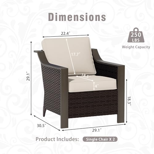 Qsoer 3 Piece Wicker Patio Conversation Set, All-Weather Use Outdoor Wicker Sofa with 2 PE Rattan Chair, Removable Water-Resistant Cushion, Ideal for Porch, Backyard, Balcony, Poolside, Beige