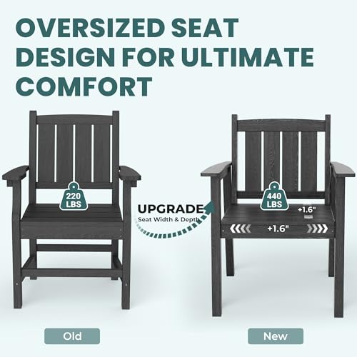 Pamapic 5 PCS Outdoor Dining Set, Spacious HDPE Outdoor Table and Chairs, Wood Grain Patio Furniture Sets with Elegant Armrest, All-Weather Patio Dining Table with Umbrella Hole, Black