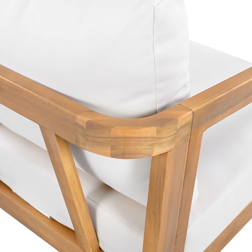 Christopher Knight Home Sures Acacia Wood Club Chair and Coffee Table Set, 3 Piece Patio Bistro Set, Solid Wood Outdoor Patio Furniture Set with Center Table, Natural+Beige