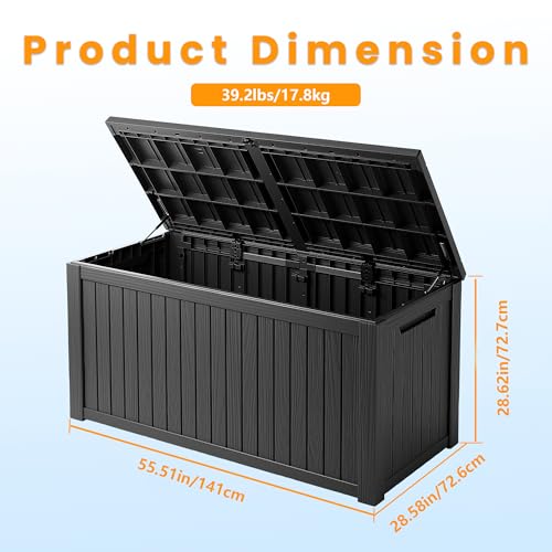 Decksplore Outdoor Storage Box Waterproof, 200 Gallon Lockable Resin Large Deck Box, Patio Storage Bin for Pool Accessories Cushion Furniture, Garden Tools, UV-Resistant Outside Delivery, Black